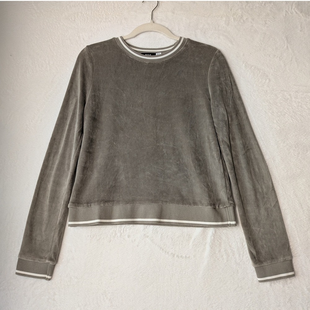 BDG Medium Gray Velour Pullover Sweatshirt Long Sleeve Crewneck Urban Outfitters